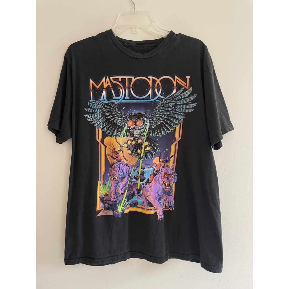 Mastodon Band Graphic T-Shirt Mens Black Owl Purple Beast Short Sleeve Size L